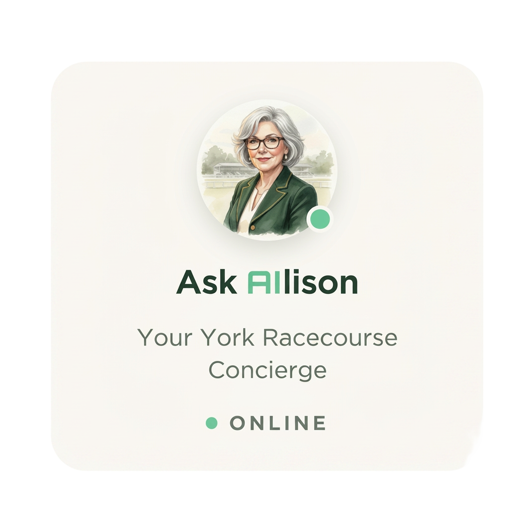 AIlison AI concierge chat interface, showing a typed question and a friendly voice reply answering a racecourse visitor
